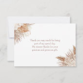 Remerciements Boho Pampas Garden Fête des mariées Carte de remer (Dos)
