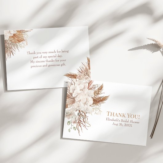 Remerciements Boho Pampas Garden Fête des mariées Carte de remer