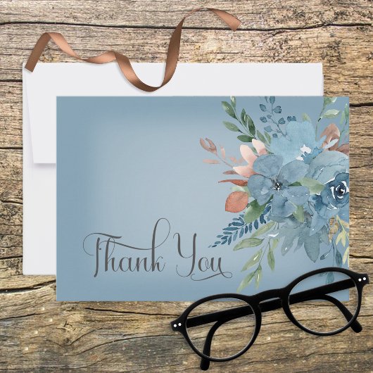 Remerciements Boho Rust & Blue Floral Mariage Carte de remerciem