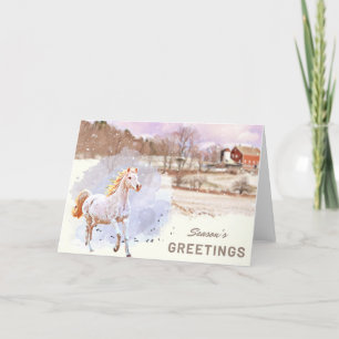 Remerciements Bonnes Fêtes Carte de ferme hivernale pour chevaux