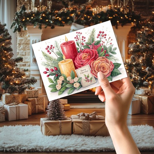 Remerciements Bougies et carte de Noël Rose
