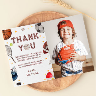 Remerciements Boy Sports Anniversaire Photo Carte de remerciemen