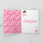 Remerciements Brown cheveux Ballerina rose Anniversaire Carte de (Intérieur)
