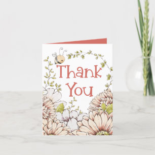 Remerciements Bumblebee Florals Coral Baby shower Carte de remer