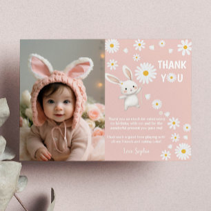 Remerciements Bunny Daisy 1er anniversaire Carte de remerciement