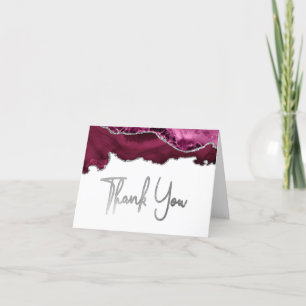 Remerciements Burgundy Agate Argent Script Carte de remerciement