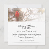 Remerciements Cardinal dans l'arbre CARRÉ funéraire Carte de rem (Dos)