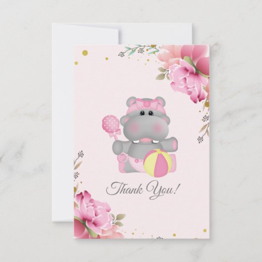 Remerciements Carte à plat de Baby shower Hippo (Devant)
