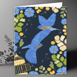 Remerciements Carte blanche de dessin Bluebirds et Fleurs