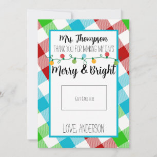 Remerciements Carte cadeau de Noël Joyeux et brillant enseignant