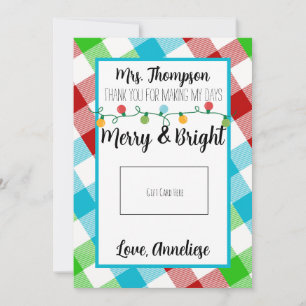 Remerciements Carte cadeau de Noël Joyeux et brillant enseignant