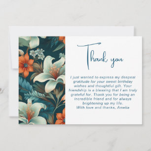 Remerciements Carte d'anniversaire à motif élégant de fleurs et