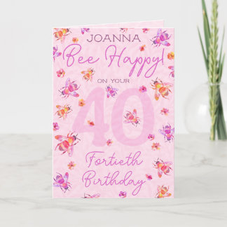 Remerciements Carte d'anniversaire de l'abeille rose Vintage 40e