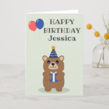Carte d'anniversaire de l'ours caricatural mignon 