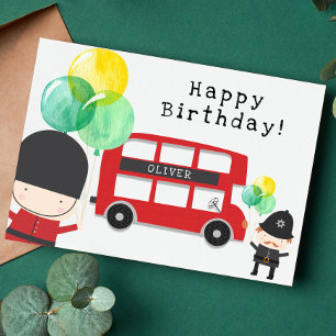 Remerciements Carte d'anniversaire enfant thème Bus Rouge de Lon