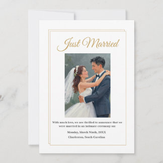Remerciements Carte d'annonce de mariage à bordure dorée minimal