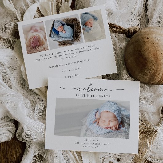 Remerciements Carte d'annonce de naissance boho calligraphie min