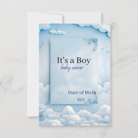 Remerciements carte d'annonce de naissance de bébé garçon (Devant)