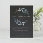 REMERCIEMENTS CARTE DE BABY SHOWER BLEU FOLIAGE ROSE NOIR (Debout devant)