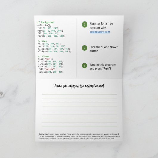 Remerciements Carte de codage pour enfants (programme JavaScript (Intérieur)