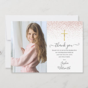 Remerciements Carte de confirmation de photo pailletée or rose é
