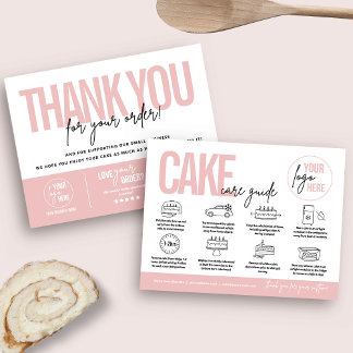 Remerciements Carte de conseils de soin de gâteau, instructions 