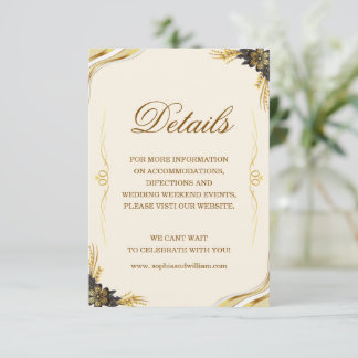 Remerciements Carte de détails de mariage élégant noir et or