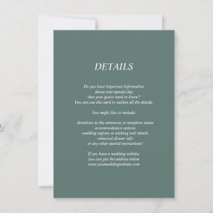Remerciements Carte de détails mariage vert foncé