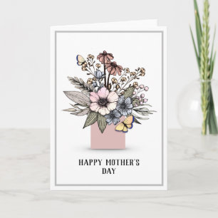 Remerciements Carte de fête des mères de vase florale tirée à l'