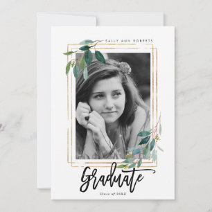 Remerciements carte de graduation photo cadre en faux or vert