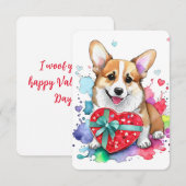 Remerciements Carte de la Saint Valentin Corgi - Chien d'aquarel (Devant / Derrière)