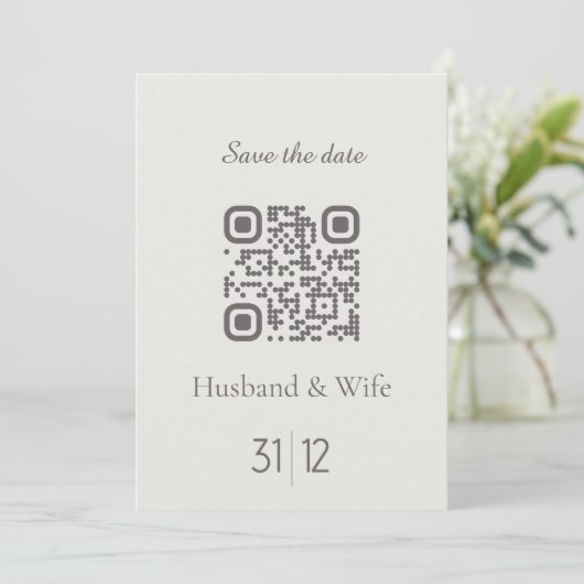 Remerciements Carte de mariage avec code QR pour annoncer la dat (Debout devant)