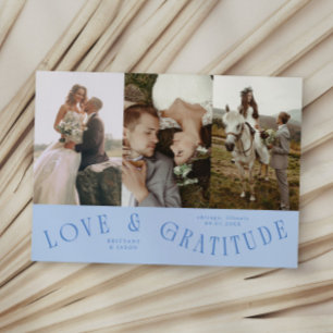 Remerciements Carte de mariage multi-photos bleu glacé "Amour &