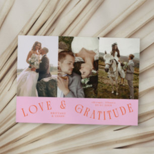 Remerciements Carte de mariage multi-photos rose orange Love & G
