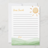 Remerciements Carte de message de note du petit rayon de soleil (Devant)