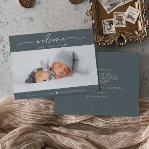 Remerciements Carte de naissance avec photo de bienvenue grise