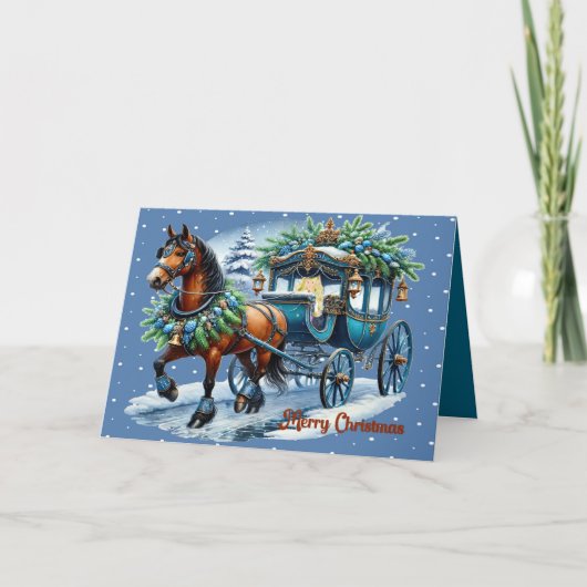 Remerciements Carte de Noël avec Cheval & Buggy & Passager (Devant)