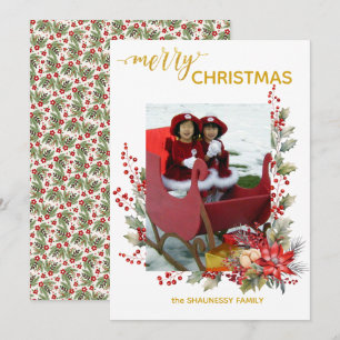 Remerciements Carte de Noël avec houx, baies et poinsettias