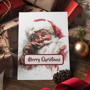 Remerciements Carte de Noël avec photo de Père Noël vintage et t
