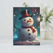 Remerciements Carte de Noël Cheerful Snowman - Carte de fête. (Debout devant)