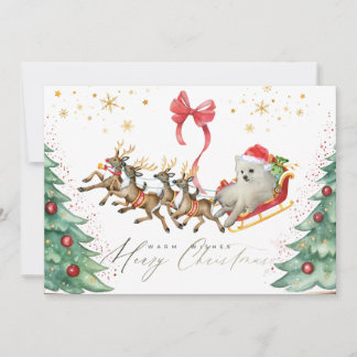 Remerciements Carte de Noël Chien dans un Traîneau (Plat)