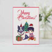 Remerciements Carte de Noël Cute Labrador Chien Avec Fille (Debout devant)