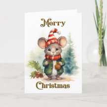 Carte de Noël de la souris Festive Whimsical