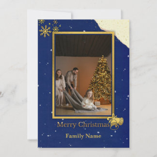 Remerciements Carte de Noël élégante Navy & Or avec photo