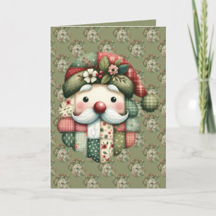 Remerciements Carte de Noël folklorique du Père Noël patchwork f