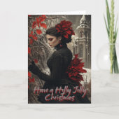 Remerciements Carte de Noël gothique Holly Jolly (Devant)