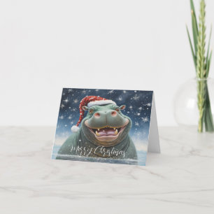 Remerciements Carte de Noël hippo riant