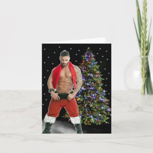 Remerciements Carte de Noël Hunk Buff Père Noël (Devant)