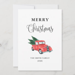 Remerciements Carte de Noël Joyeux Noël Camion Rouge Aquarelle