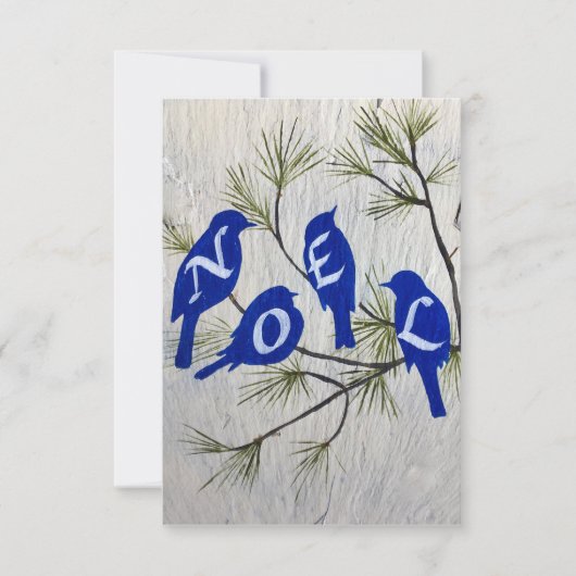 Remerciements Carte de Noël "NOEL" avec Oiseaux bleus  (Devant)